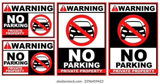 Set Prohibition warning no parking public sign design vector illustration
