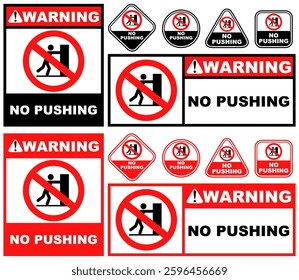 Set Prohibition warning no pushing public sign design vector illustration