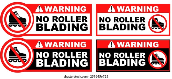 Set Prohibition warning no rollerblading public sign design vector illustration
