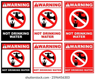 Set Prohibition warning not drinking water public sign design vector illustration