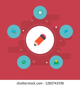 Conjunto de iconos de proyecto símbolos de estilo plano con archivo, actualización, tiempo de registro y otros iconos para el diseño del logotipo de la aplicación móvil web.