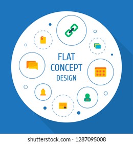 Set of project icons flat style symbols with add link, attach file, remind and other icons for your web mobile app logo design.