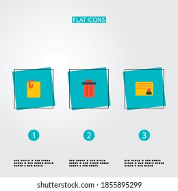 Set of project icons flat style symbols with personal task, delete, attach file and other icons for your web mobile app logo design.