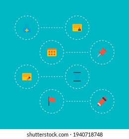 Set of project icons flat style symbols with pencil, flag, pin and other icons for your web mobile app logo design.