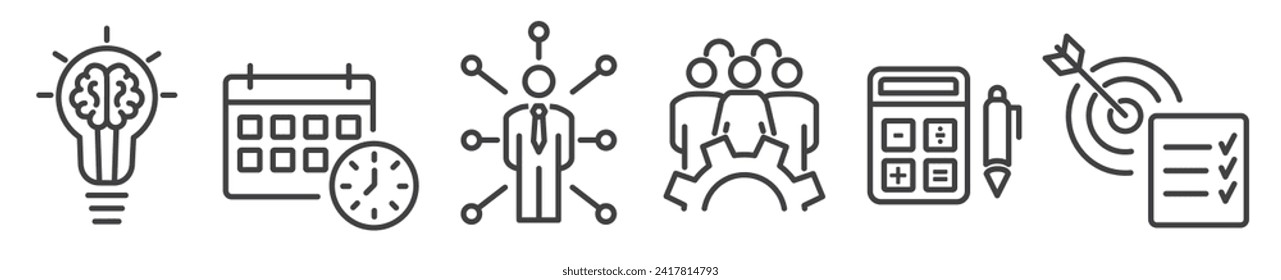 Set of project management business Vector Line Icons. Editable Stroke on white background for web and print