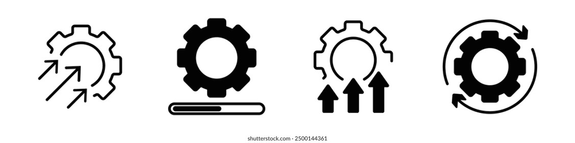 Conjunto de iconos de gestión de proyectos, línea de eficacia. Vector stock. EPS 10. 