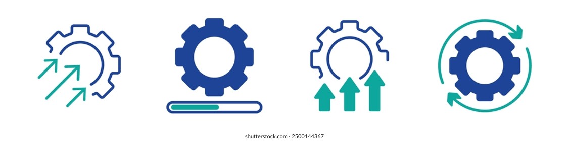 Conjunto de iconos de gestión de proyectos, línea de eficacia. Vector stock. EPS 10. 