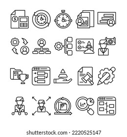 Set Of Project Management Icon With Outline Style. Contains such Icons as Calculator, Management, Manager, Data Analytics, Etc. 