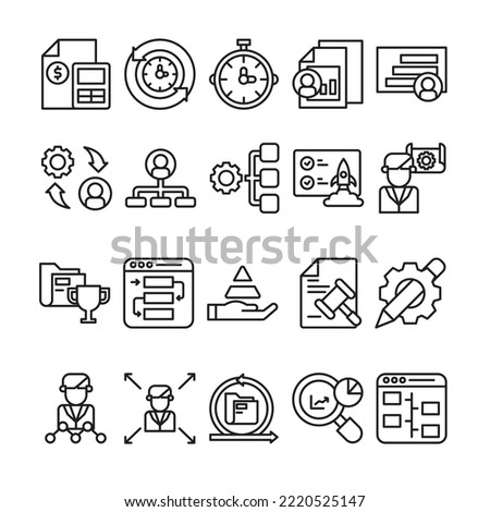 Set Of Project Management Icon With Outline Style. Contains such Icons as Calculator, Management, Manager, Data Analytics, Etc. 