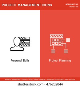 Set Of Project Management Icons On Personality And Planning. Project Management Icons Can Be Used For Web, Mobile And Infographics Design. Vector Illustration, Eps10.