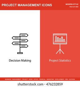 Set Of Project Management Icons On Decision Making And Statistics. Project Management Icons Can Be Used For Web, Mobile And Infographics Design. Vector Illustration, Eps10.