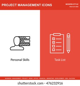 Set Of Project Management Icons On Personality And Task List. Project Management Icons Can Be Used For Web, Mobile And Infographics Design. Vector Illustration, Eps10.