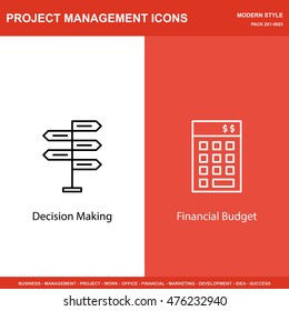 Set Of Project Management Icons On Decision Making And Investment. Project Management Icons Can Be Used For Web, Mobile And Infographics Design. Vector Illustration, Eps10.