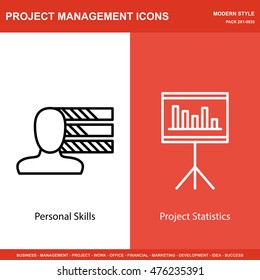 Set Of Project Management Icons On Personality And Statistics. Project Management Icons Can Be Used For Web, Mobile And Infographics Design. Vector Illustration, Eps10.