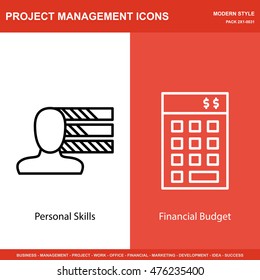 Set Of Project Management Icons On Personality And Investment. Project Management Icons Can Be Used For Web, Mobile And Infographics Design. Vector Illustration, Eps10.