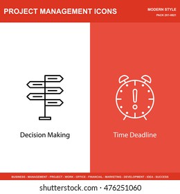 Set Of Project Management Icons On Decision Making And Deadline. Project Management Icons Can Be Used For Web, Mobile And Infographics Design. Vector Illustration, Eps10.