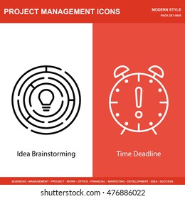 Set Of Project Management Icons On Creativity And Deadline. Project Management Icons Can Be Used For Web, Mobile And Infographics Design. Vector Illustration, Eps10.