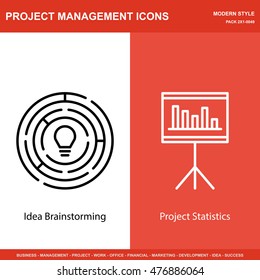 Set Of Project Management Icons On Creativity And Statistics. Project Management Icons Can Be Used For Web, Mobile And Infographics Design. Vector Illustration, Eps10.