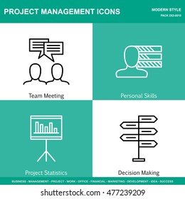 Set Of Project Management Icons On Decision Making, Personality And Idea Brainstorming. Project Management Icons Can Be Used For Web, Mobile And Infographics Design. Vector Illustration, Eps10.