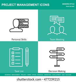 Set Of Project Management Icons On Decision Making, Personality And Idea Brainstorming. Project Management Icons Can Be Used For Web, Mobile And Infographics Design. Vector Illustration, Eps10.