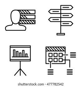 Set Of Project Management Icons On Decision Making, Personality And Planning. Project Management Vector Icons For App, Web, Mobile And Infographics Design.
