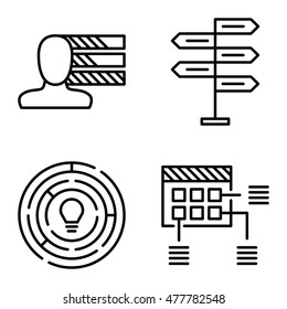 Set Of Project Management Icons On Decision Making, Personality And Creativity. Project Management Vector Icons For App, Web, Mobile And Infographics Design.