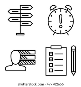 Set Of Project Management Icons On Decision Making, Personality And Deadline. Project Management Vector Icons For App, Web, Mobile And Infographics Design.