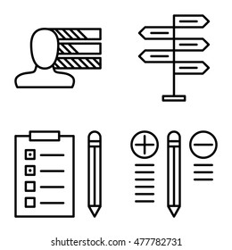 Set Of Project Management Icons On Decision Making, Personality And Best Solution. Project Management Vector Icons For App, Web, Mobile And Infographics Design.