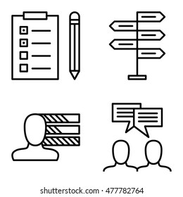 Set Of Project Management Icons On Decision Making, Personality And Idea Brainstorming. Project Management Vector Icons For App, Web, Mobile And Infographics Design.