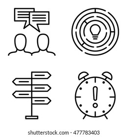 Set Of Project Management Icons On Decision Making, Idea Brainstorming And Creativity. Project Management Vector Icons For App, Web, Mobile And Infographics Design.