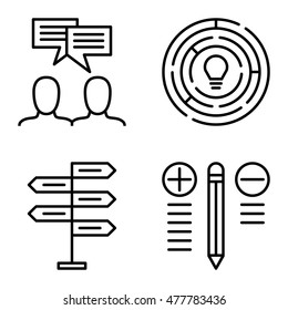 Set Of Project Management Icons On Decision Making, Idea Brainstorming And Creativity. Project Management Vector Icons For App, Web, Mobile And Infographics Design.