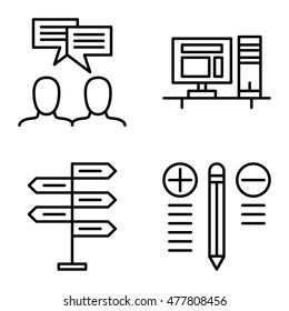 Set Of Project Management Icons On Decision Making, Idea Brainstorming And Best Solution. Project Management Vector Icons For App, Web, Mobile And Infographics Design.