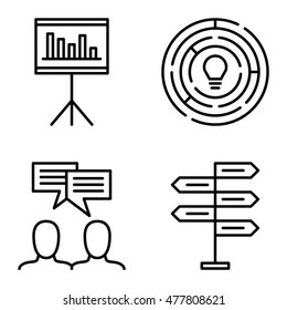 Set Of Project Management Icons On Decision Making, Idea Brainstorming And Creativity. Project Management Vector Icons For App, Web, Mobile And Infographics Design.