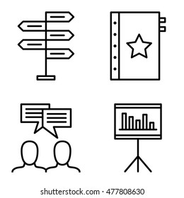 Set Of Project Management Icons On Decision Making, Idea Brainstorming And Quality Management. Project Management Vector Icons For App, Web, Mobile And Infographics Design.