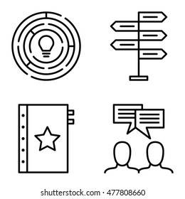 Set Of Project Management Icons On Decision Making, Idea Brainstorming And Creativity. Project Management Vector Icons For App, Web, Mobile And Infographics Design.