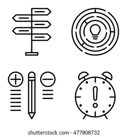 Set Of Project Management Icons On Decision Making, Creativity And Best Solution. Project Management Vector Icons For App, Web, Mobile And Infographics Design.