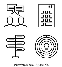Set Of Project Management Icons On Decision Making, Idea Brainstorming And Creativity. Project Management Vector Icons For App, Web, Mobile And Infographics Design.