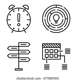 Set Of Project Management Icons On Decision Making, Creativity And Planning. Project Management Vector Icons For App, Web, Mobile And Infographics Design.
