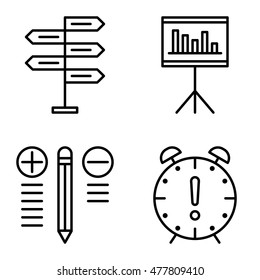 Set Of Project Management Icons On Decision Making, Best Solution And Deadline. Project Management Vector Icons For App, Web, Mobile And Infographics Design.