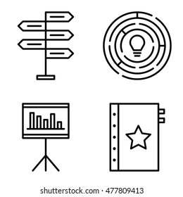 Set Of Project Management Icons On Decision Making, Creativity And Quality Management. Project Management Vector Icons For App, Web, Mobile And Infographics Design.