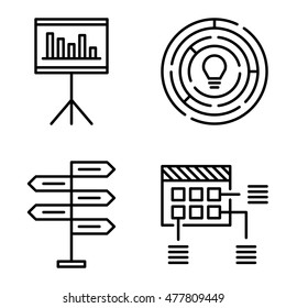 Set Of Project Management Icons On Decision Making, Creativity And Planning. Project Management Vector Icons For App, Web, Mobile And Infographics Design.