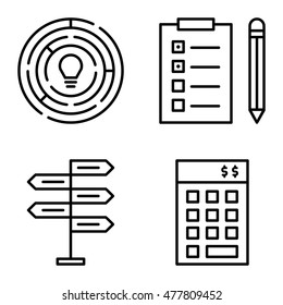 Set Of Project Management Icons On Decision Making, Creativity And Task List. Project Management Vector Icons For App, Web, Mobile And Infographics Design.