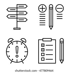 Set Of Project Management Icons On Decision Making, Best Solution And Deadline. Project Management Vector Icons For App, Web, Mobile And Infographics Design.