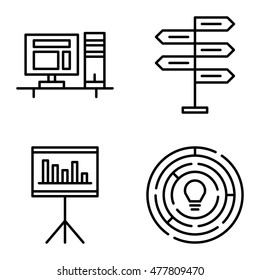 Set Of Project Management Icons On Decision Making, Creativity And Statistics. Project Management Vector Icons For App, Web, Mobile And Infographics Design.