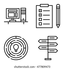Set Of Project Management Icons On Decision Making, Creativity And Task List. Project Management Vector Icons For App, Web, Mobile And Infographics Design.