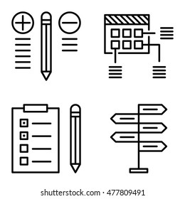 Set Of Project Management Icons On Decision Making, Best Solution And Planning. Project Management Vector Icons For App, Web, Mobile And Infographics Design.