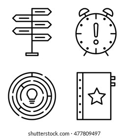 Set Of Project Management Icons On Decision Making, Creativity And Deadline. Project Management Vector Icons For App, Web, Mobile And Infographics Design.