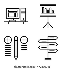 Set Of Project Management Icons On Decision Making, Best Solution And Statistics. Project Management Vector Icons For App, Web, Mobile And Infographics Design.