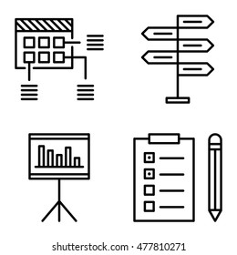 Set Of Project Management Icons On Decision Making, Planning And Task List. Project Management Vector Icons For App, Web, Mobile And Infographics Design.