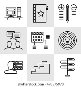 Set Of Project Management Icons On Decision Making, Personality And Team Meeting. Project Management Vector Icons For App, Web, Mobile And Infographics Design.